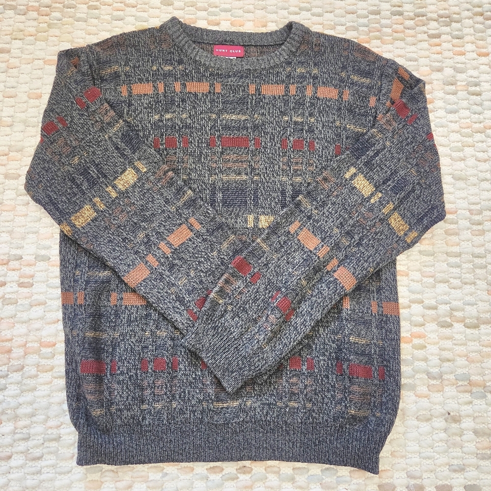 Vintage Hunt Club Crewneck Sweater – Geometric Knit – Made in Korea – Size M